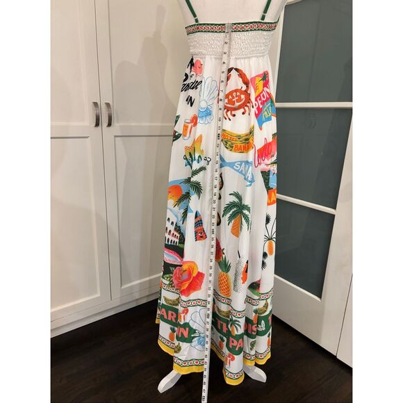 Women's White Spaghetti Strap Smocked Back Colorful Summer Dress Medium - Picture 4 of 9